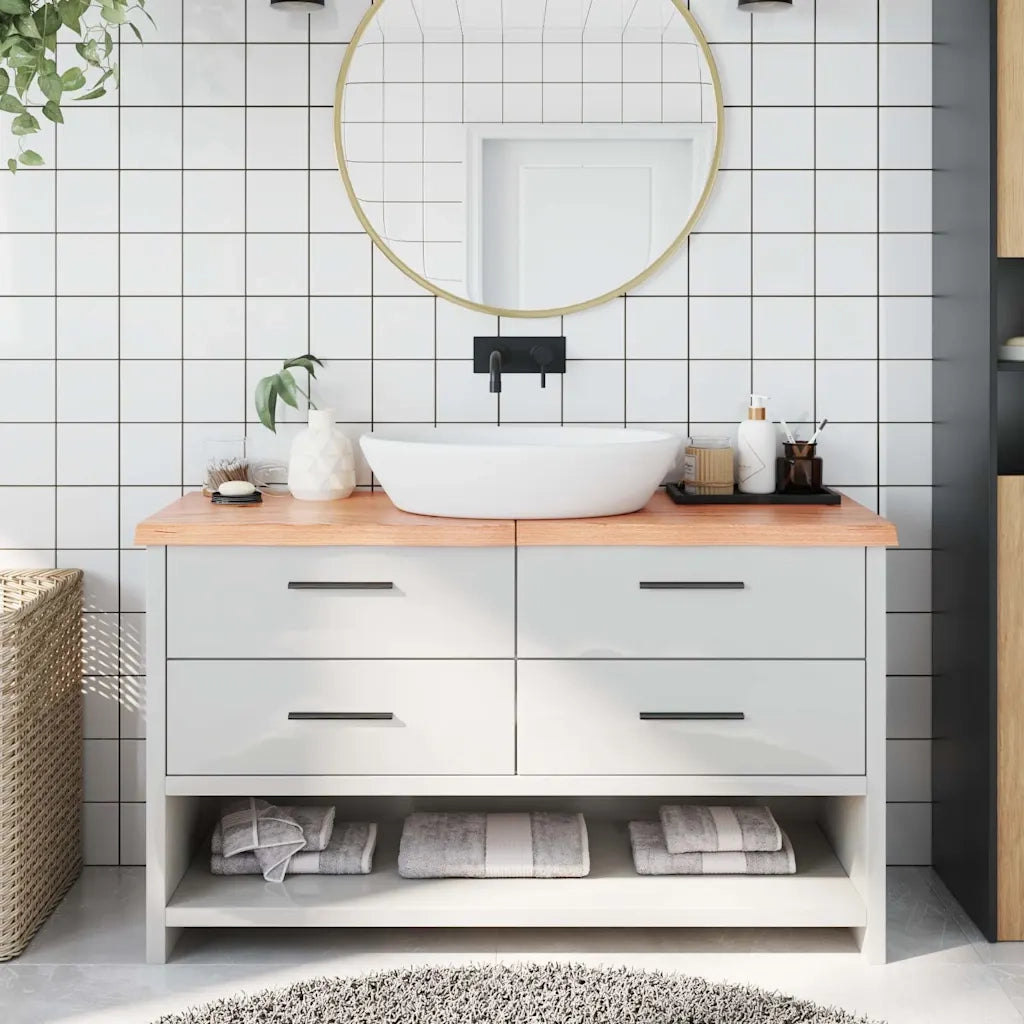 Piano Bagno Marrone 140x40x(2-4) cm Legno Massello Trattato 3156147