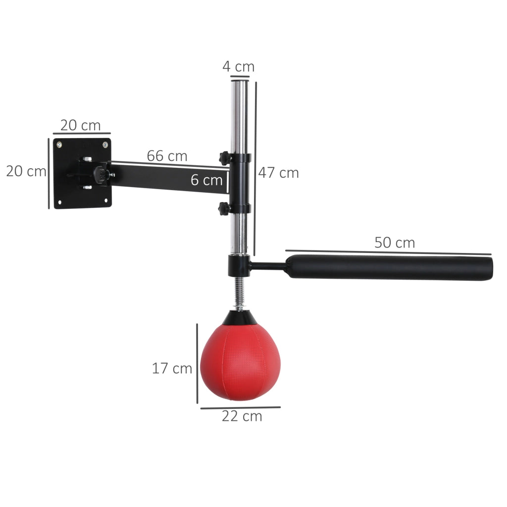 Speed Bag a Parete per Boxe e MMA 79x72x20 cm ad Altezza Regolabile con Asta in Acciaio e PU Rosso