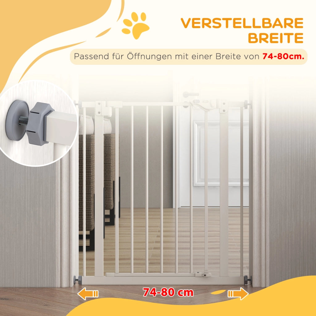 Cancello per cani e animali domestici ¨C Zephmum ¨C Bianco, metallo e plastica, 74-80 cm