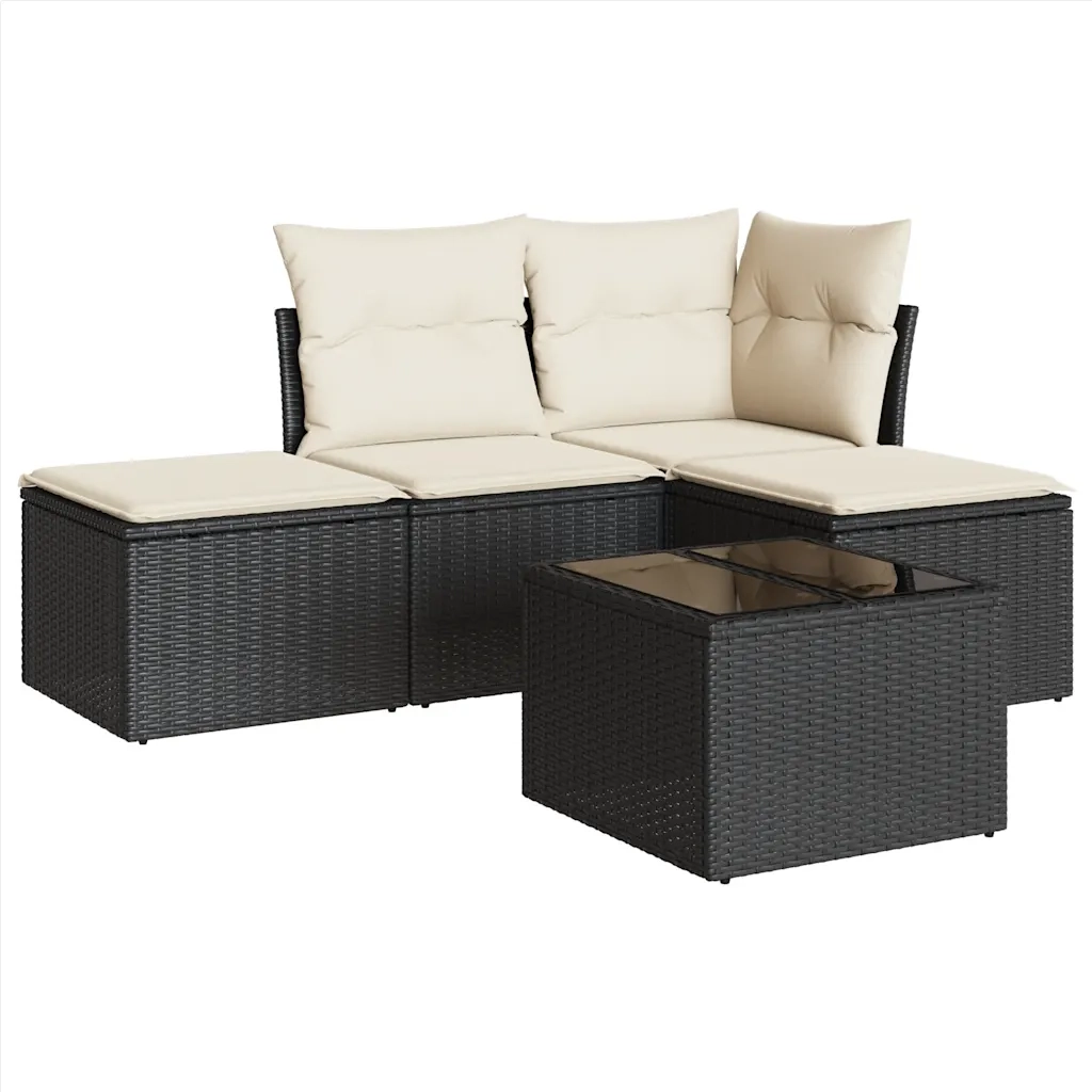 Set Divani da Giardino 5 pz con Cuscini in Polyrattan Nero