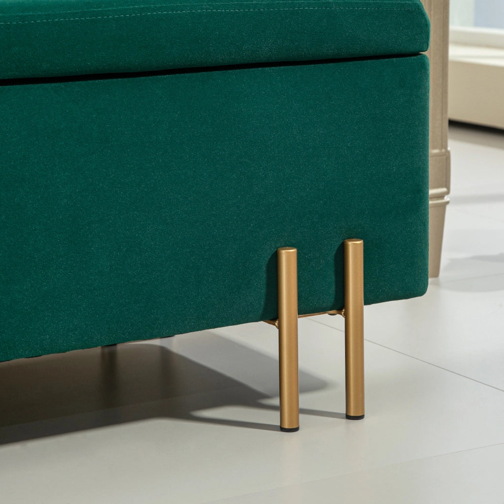 Panca contenitore in poliestere con ampia capienza e piedi in metallo galvanizzato verde per casa 100 × 40 × 42 cm