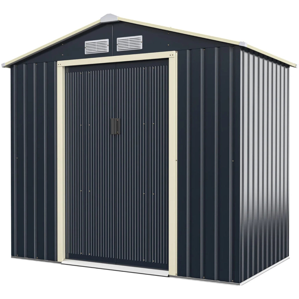 Casetta da giardino in metallo 213 x 127 x 195 cm con porte scorrevoli design moderno e ventilazione acciaio grigio 20_0019627