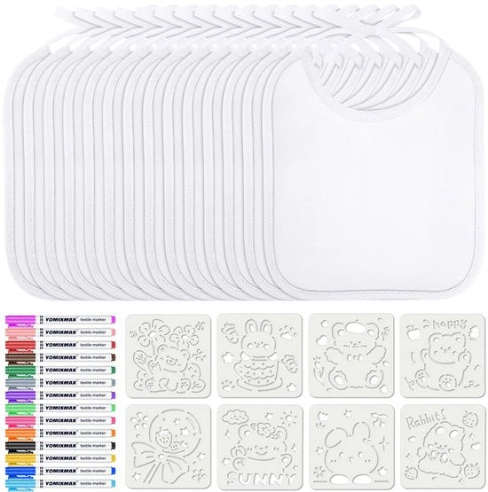 Set di pennelli per bambini, 14 pz, bianchi, set di pennelli per bambini con 14 pennelli e 8 stencil, pennelli per bambini di 20 * 24cm, impermeabili