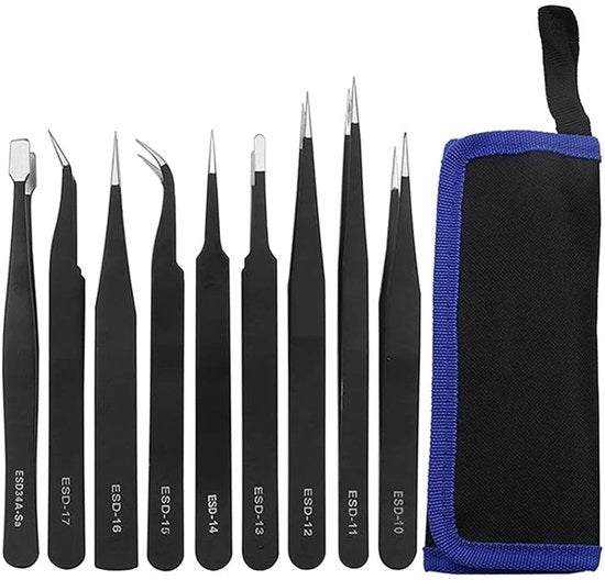 Set di pinze precise - 9 pezzi - Neri - Acciaio inossidabile - Ideale per artigianato e lavoro di laboratorio