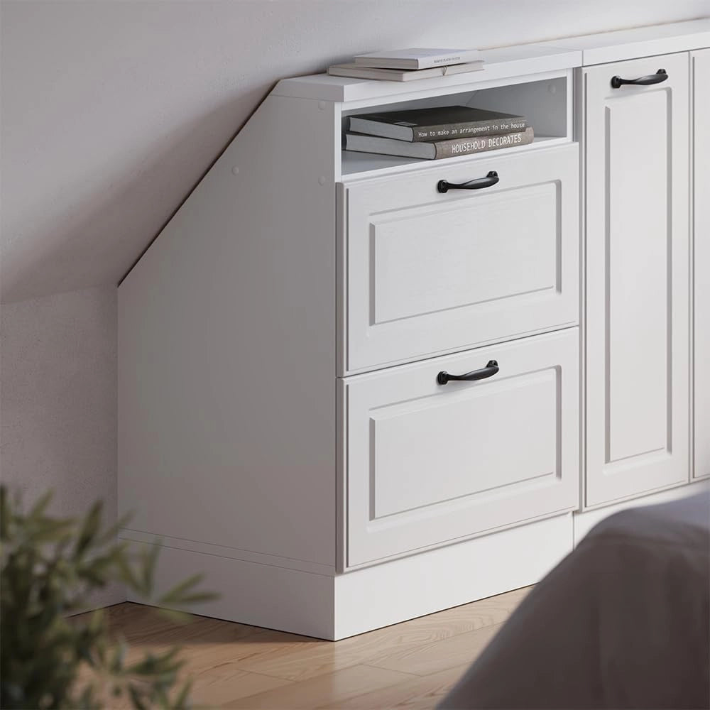 Mobile sottotetto Rion, Casa di campagna bianca/bianco, con 2 cassetti