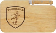 Tavolo da aperitivo in legno con incisione "Calcio" e taglierino | 26 x 15 cm | Tavolo da colazione, tavolo da taglio in legno, tavolo da aperitivo | Regalo per il padre per i calciatori