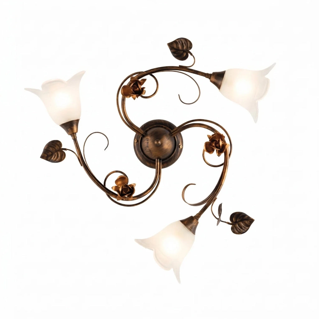 Plafoniera Arte Povera Cestino 3 Luci Marrone e Bianco LuceArt Classic