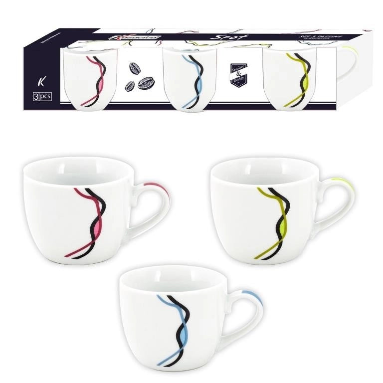 Set 3 Tazze Tazzine in Ceramica Caffè Color Spot Blu Rosso e Verde