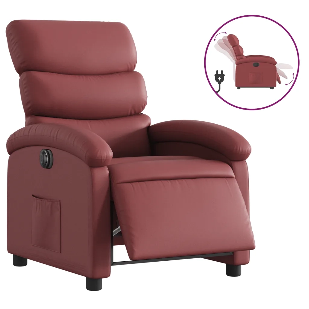 Divano Sedia-Poltrona Reclinabile Elettrica Rosso Vino in Similpelle 850693