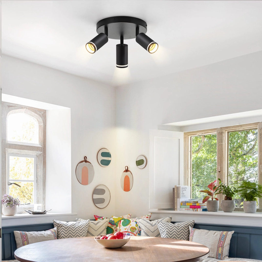 ZMH Faretto da soffitto neri 3 luci GU10 metallo orientabili moderni per camera letto sala pranzo senza lampadina