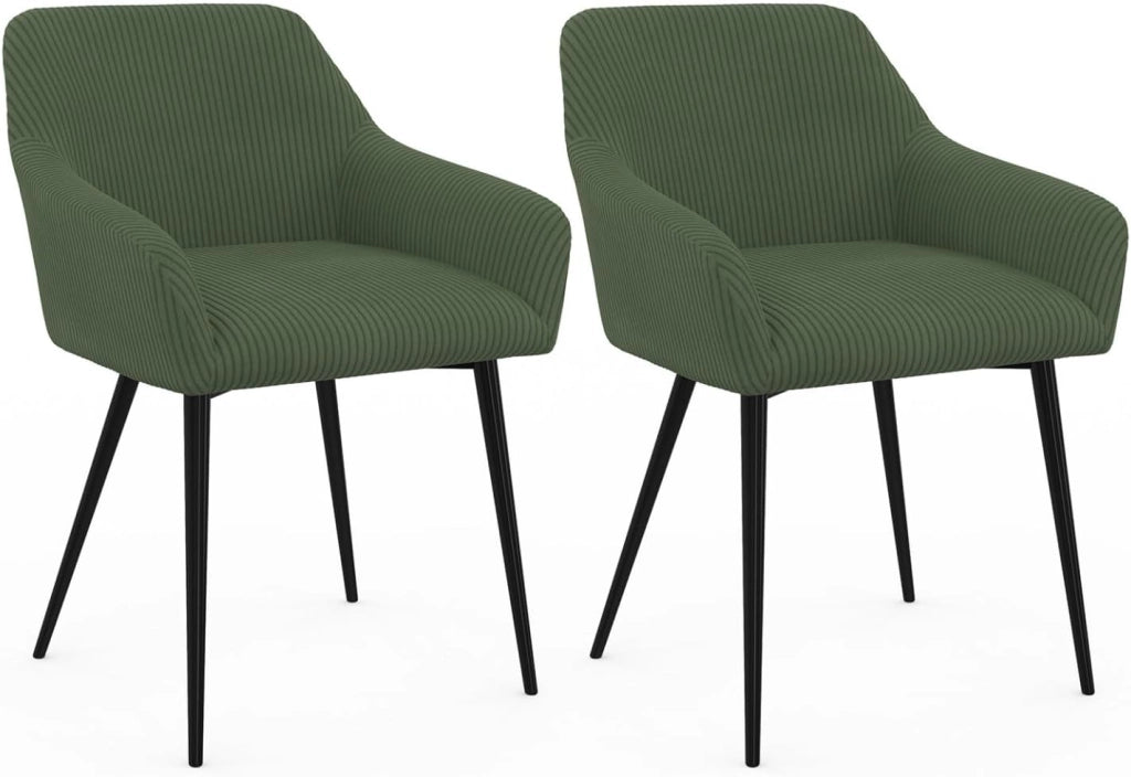 Set di 2 sedie e poltrone da pranzo JANY in velluto a coste color kaki