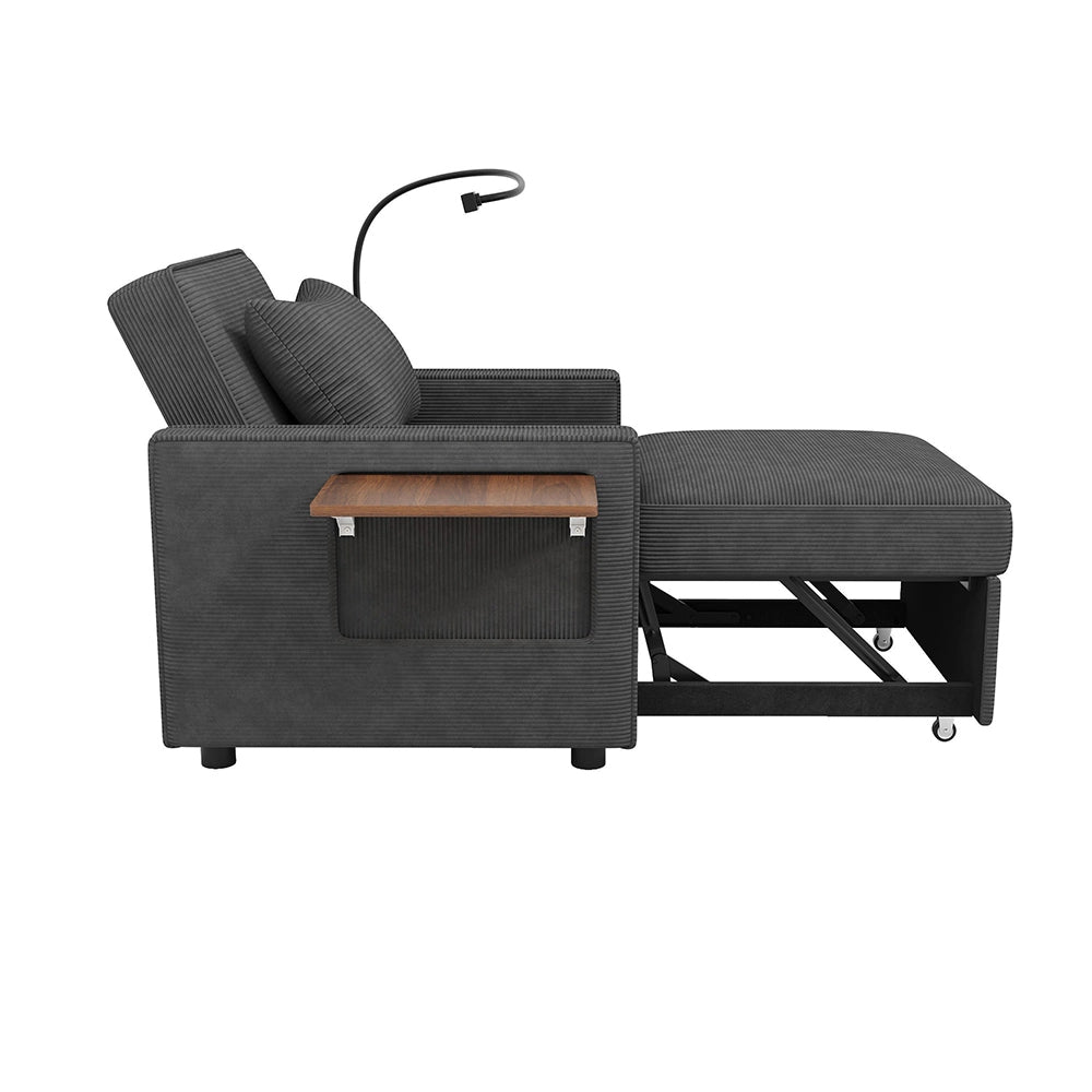 Divano letto pieghevole - Xylo - Con USB, 1 posto, velluto, grigio