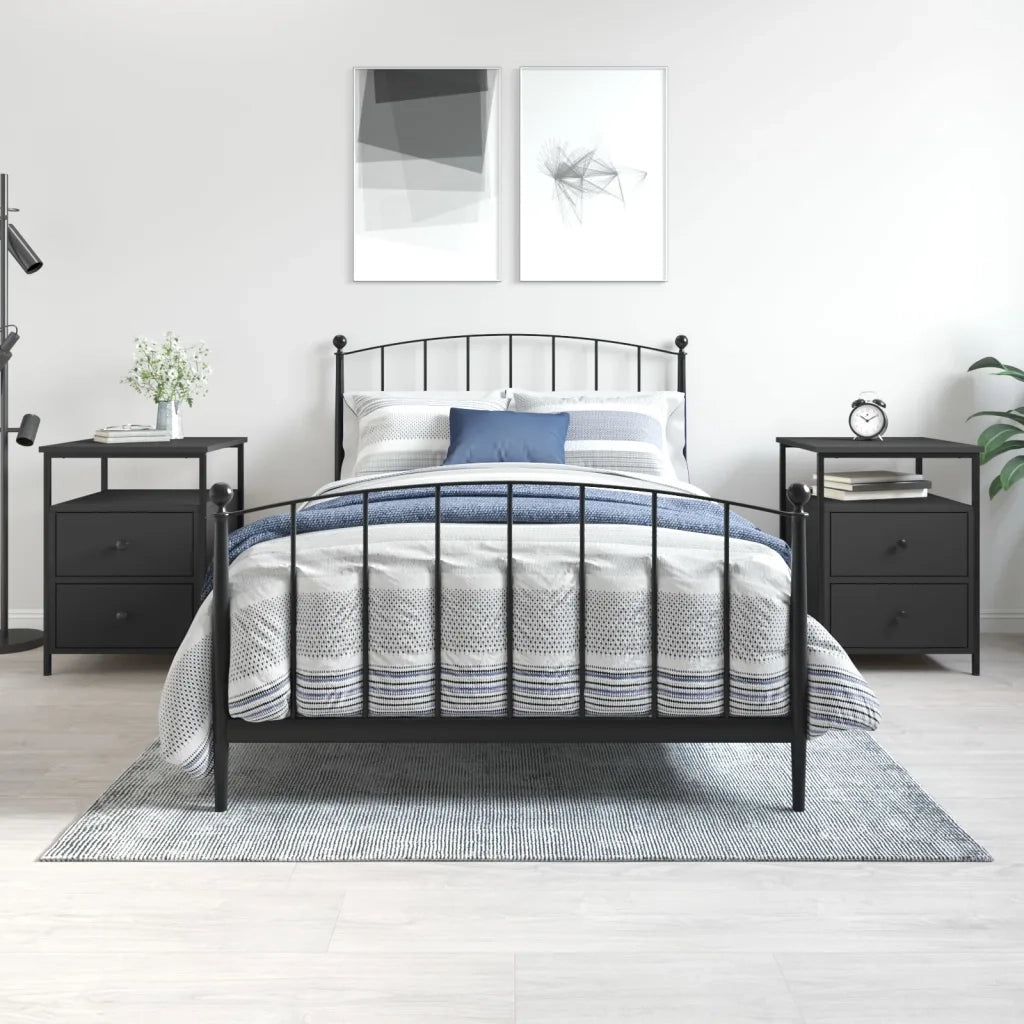 Set di 2 Comodini | Armadio da Notte | Mobiletto da notte Neri 44x45x60 cm in Legno Multistrato