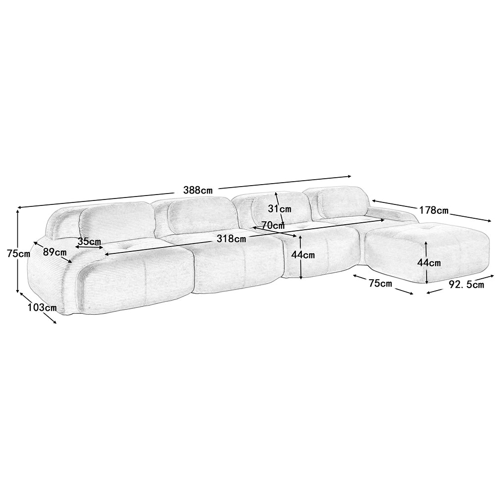 Divano angolare 4 posti - Xylo - Con chaise longue, braccioli XL, 32D, modulabile, beige