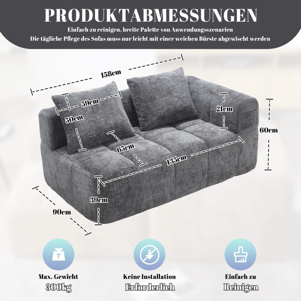 Divano chaise longue in ciniglia con tasche laterali e cuscino; 158 × 90 × 60 cm; grigio