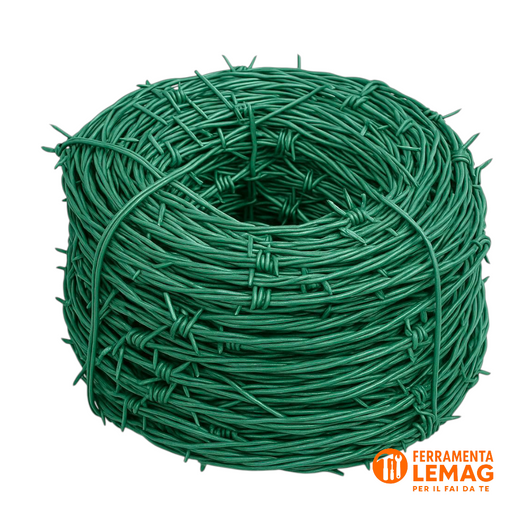 Filo spinato verde plastificato 10 metri, resistente per recinzioni e protezione