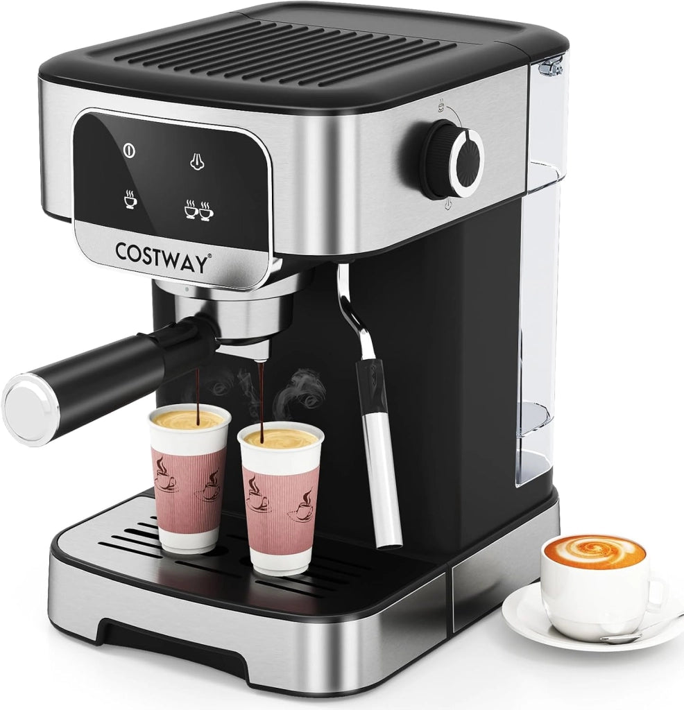 1200W Macchina da Caffè Professionale, Macchina per Espresso 20 Bar con Montalatte a Vapore, in Acciaio Inox per Cappuccino Latte Macchiato, 26 x 21 x 28 cm