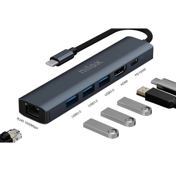 Nilox nxdsusbc06 docking station per dispositivo mobile grigio