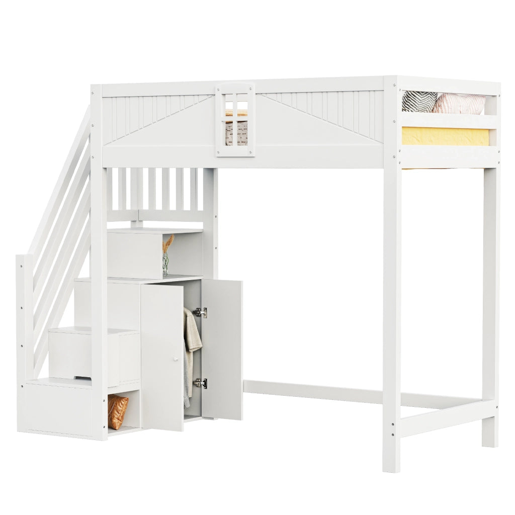 Letto a castello in legno bianco con funzione contenitiva 90x200 cm