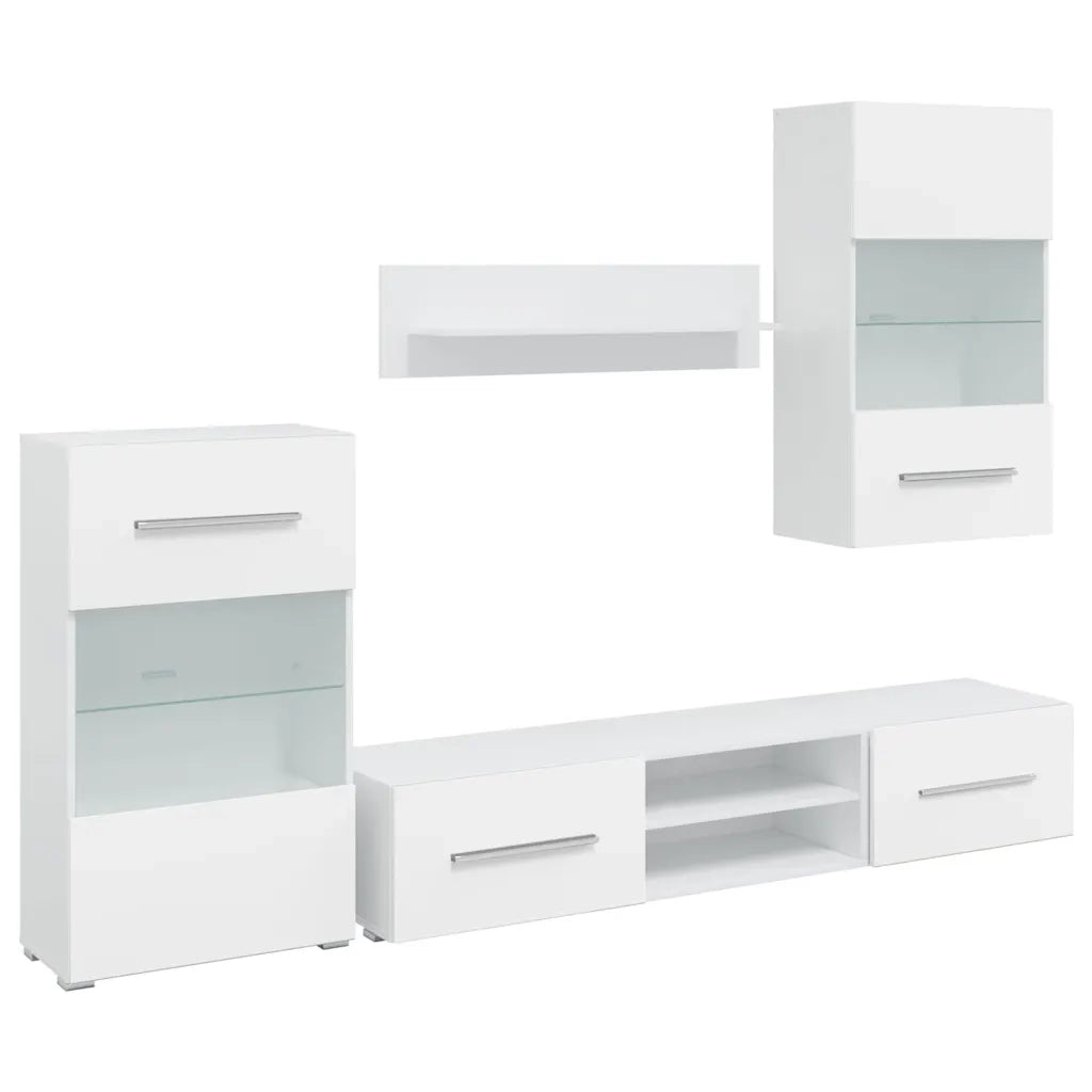Unità TV 5 pz con Illuminazione a LED Bianco Opaco Truciolato 3324229