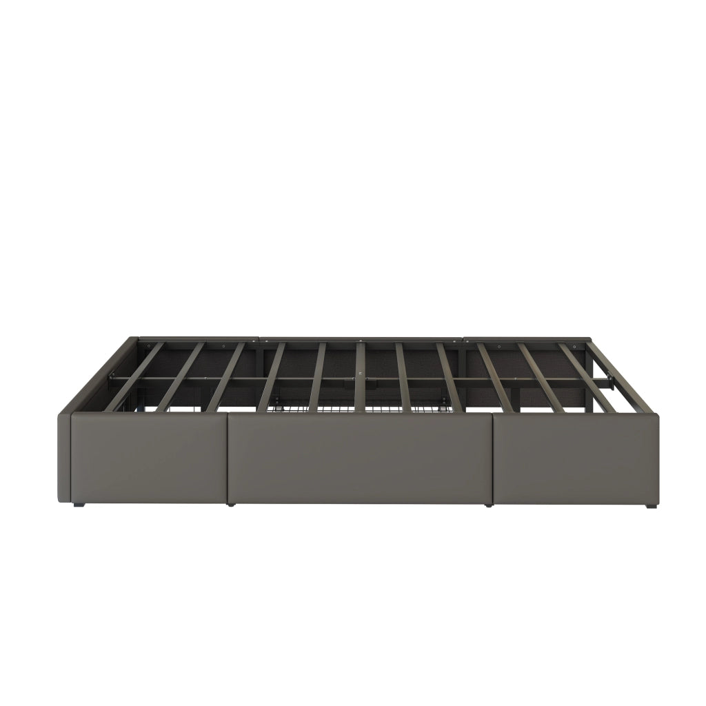 LETTO 90x200 cm in PU Grigio con cassetti e striscia LED, senza testiera