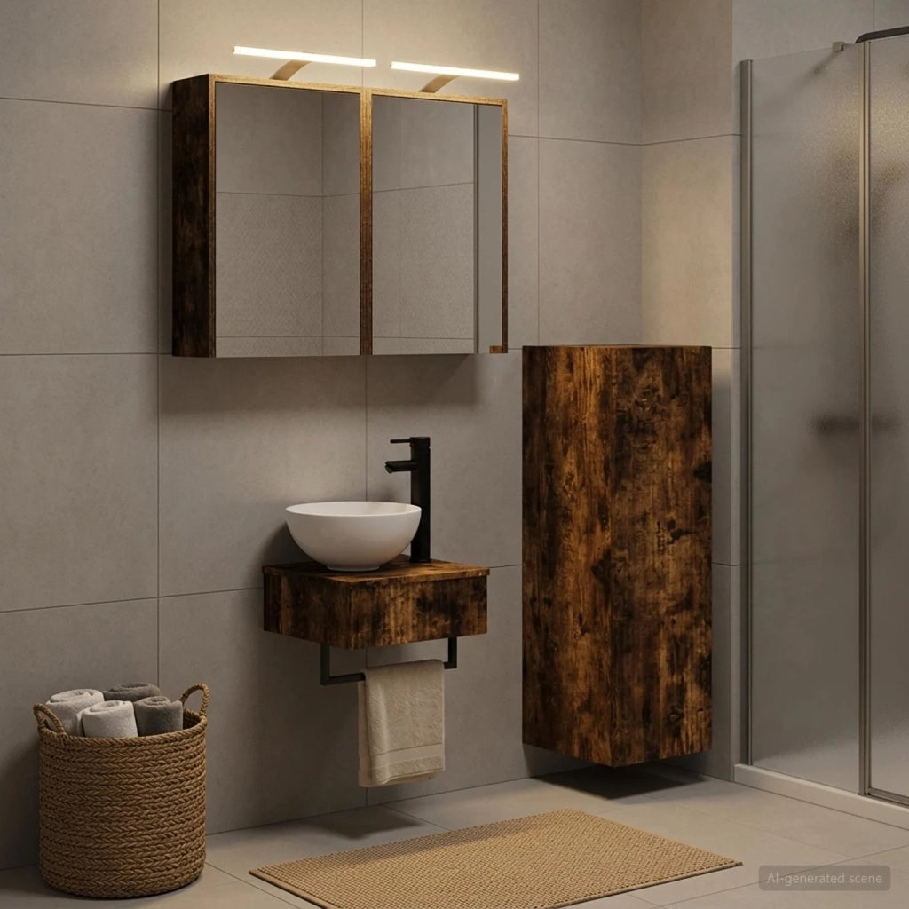 Set di Armadi da Bagno 4 pz Rovere Fumo Legno ingegnerizzato 3407371