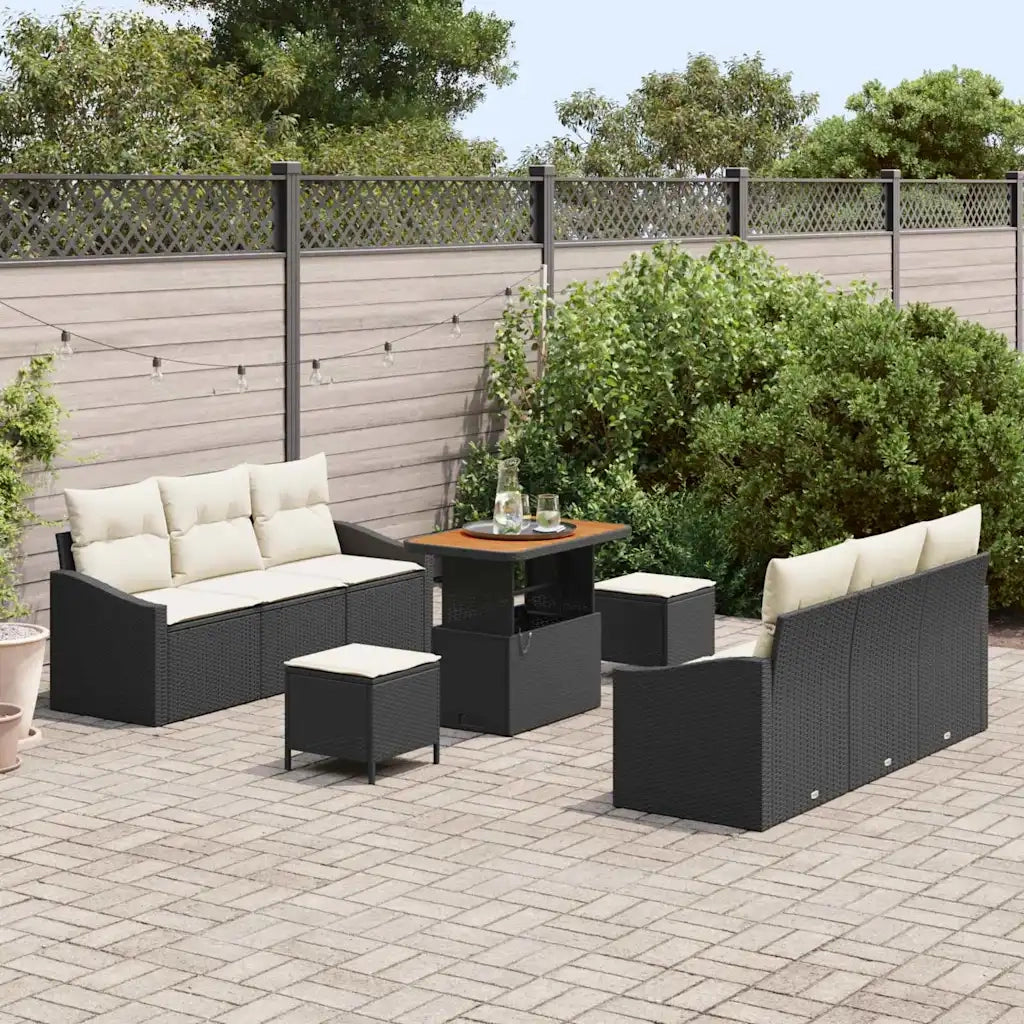 Set Divano da Giardino con cuscino 9 pcs Nero polyrattan
