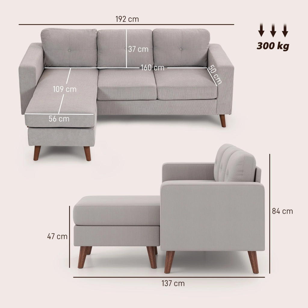 Divano angolare reversibile in velluto ¨C zephmum ¨C grigio chiaro 192x137x84cm