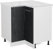Mobile ad angolo cucina R-Line, Calcestruzzo nero, 75.6 cm PL Marmo, per la libera combinazione all'interno di sistemi cucina modulari