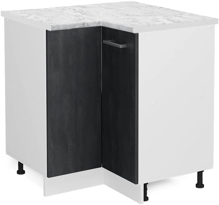 Mobile ad angolo cucina R-Line, Calcestruzzo nero, 75.6 cm PL Marmo, per la libera combinazione all'interno di sistemi cucina modulari
