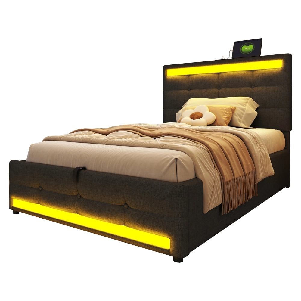 Letto bambini - Xylo - 90x200 cm LED lino grigio