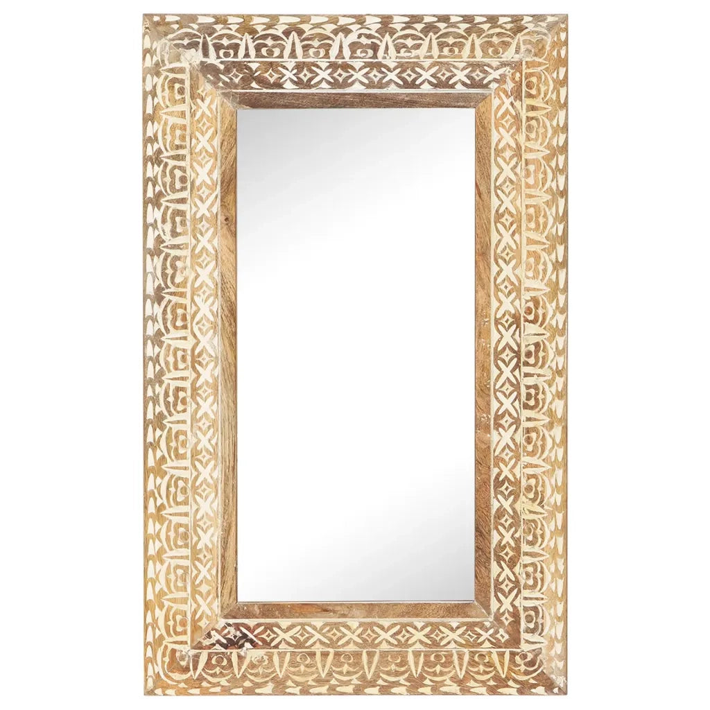 Specchio Intagliato a Mano 80x50x2,6 cm in Massello di Mango 321645