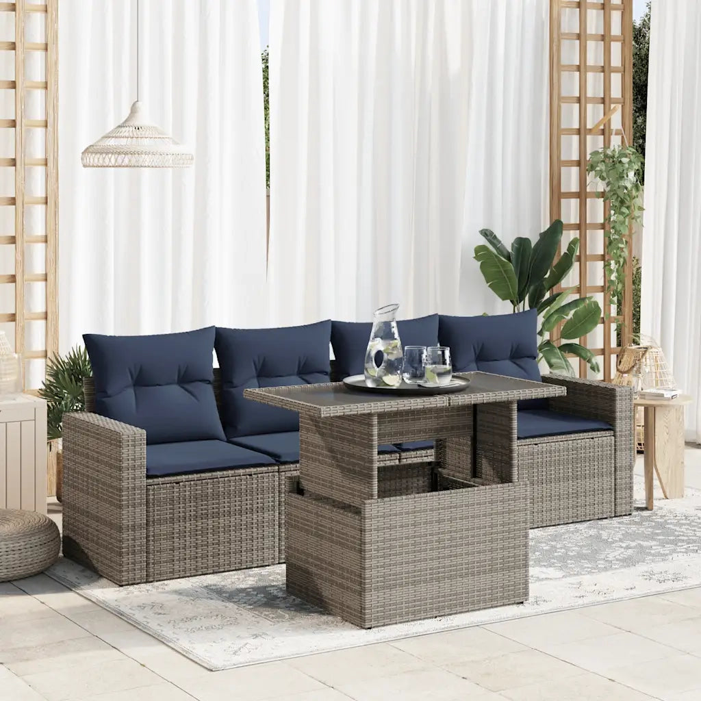 Set Divano Giardino 5 pz con Cuscini Grigio Polyrattan Acacia 3326242