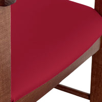 Seggiolone in legno color noce scuro con seduta imbottita in similpelle rosso