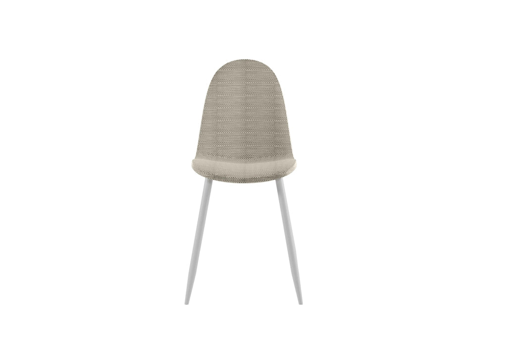 Sedia Martina con seduta e schienale in similrattan imbottito color beige e gambe in metallo verniciato bianco - Set da 4 sedie
