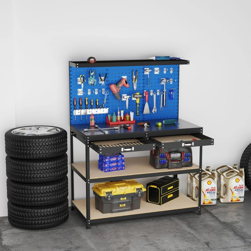 Banco da lavoro in metallo per casa e garage e officina-Stazione di lavoro 121 x 61 cm Marino