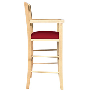 Seggiolone in legno color naturale con seduta imbottita in similpelle rosso