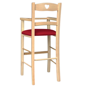 Seggiolone in legno color naturale con seduta imbottita in similpelle rosso