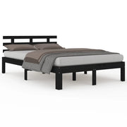 Letto matrimoniale | Letto per adulti | Giroletto Nero in Legno Massello 200x200 cm