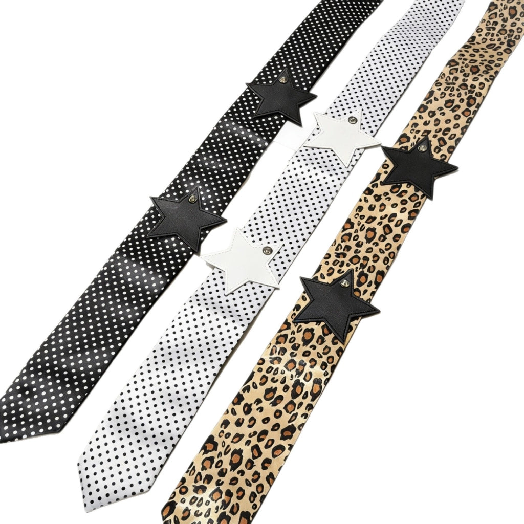 Sciarpa da collo retr¨° Y2K millennial sexy con stampa leopardata, cravatta, cintura lunga di alta gamma in jeans, catena