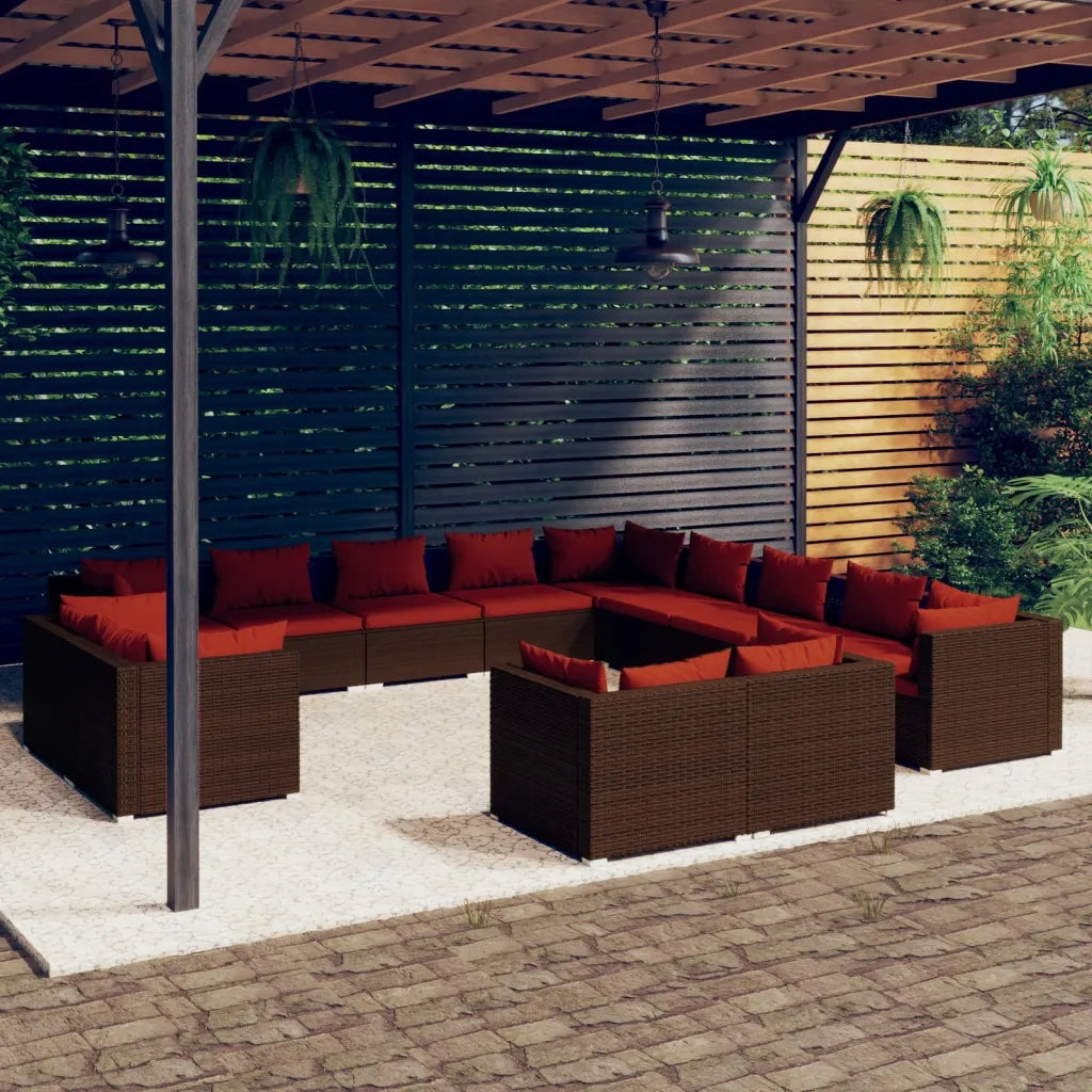 Set Divani da Giardino 13 pz con Cuscini in Polyrattan Marrone cod mxl 35196