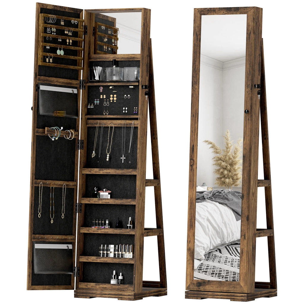 Armadio gioielli scorrevole con specchio ¨C zephmum ¨C marrone rustico 40x20x80