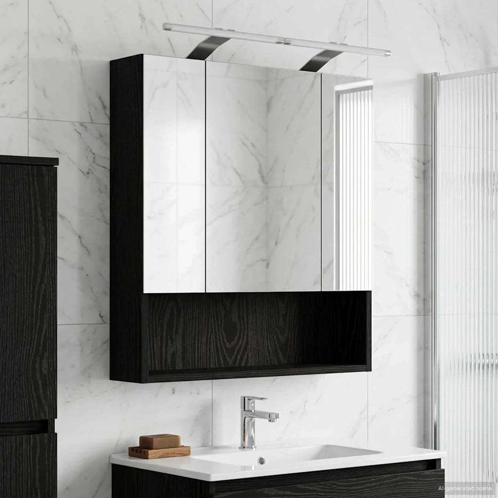 Mobiletto per specchio da bagno Rovere Nero 60 x 14.5 x 70 cm 889192