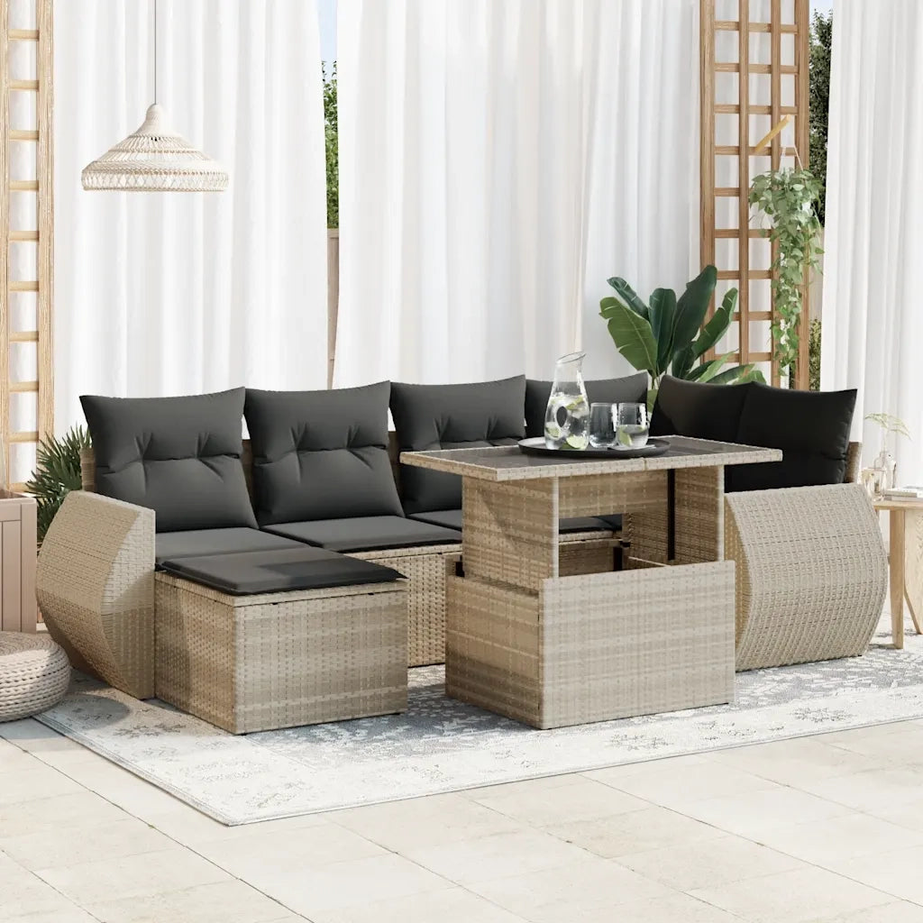 Set Divani da Giardino 7pz con Cuscini Grigio Chiaro Polyrattan 3326673