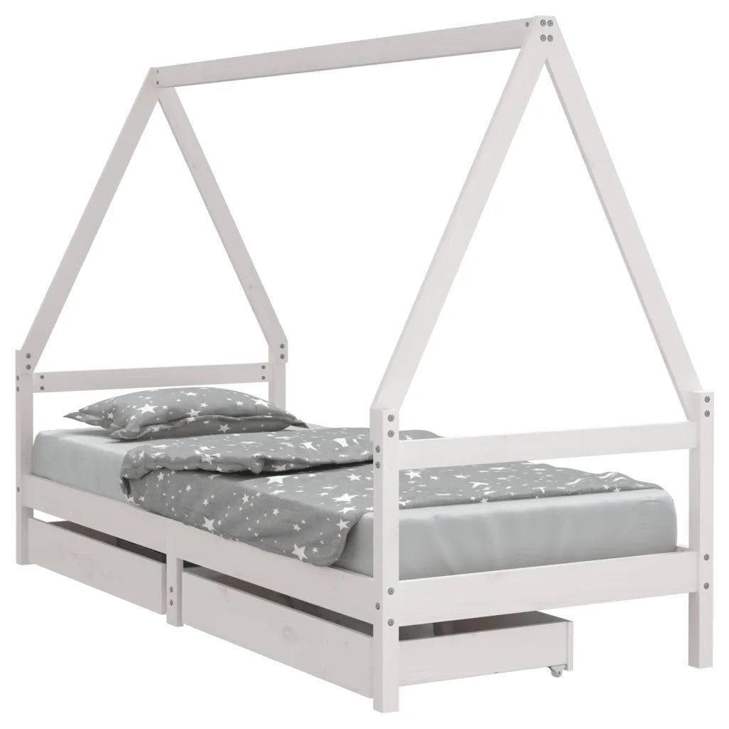Giroletto Bambini con Cassetti Bianco 90x200cm Massello di Pino 834469