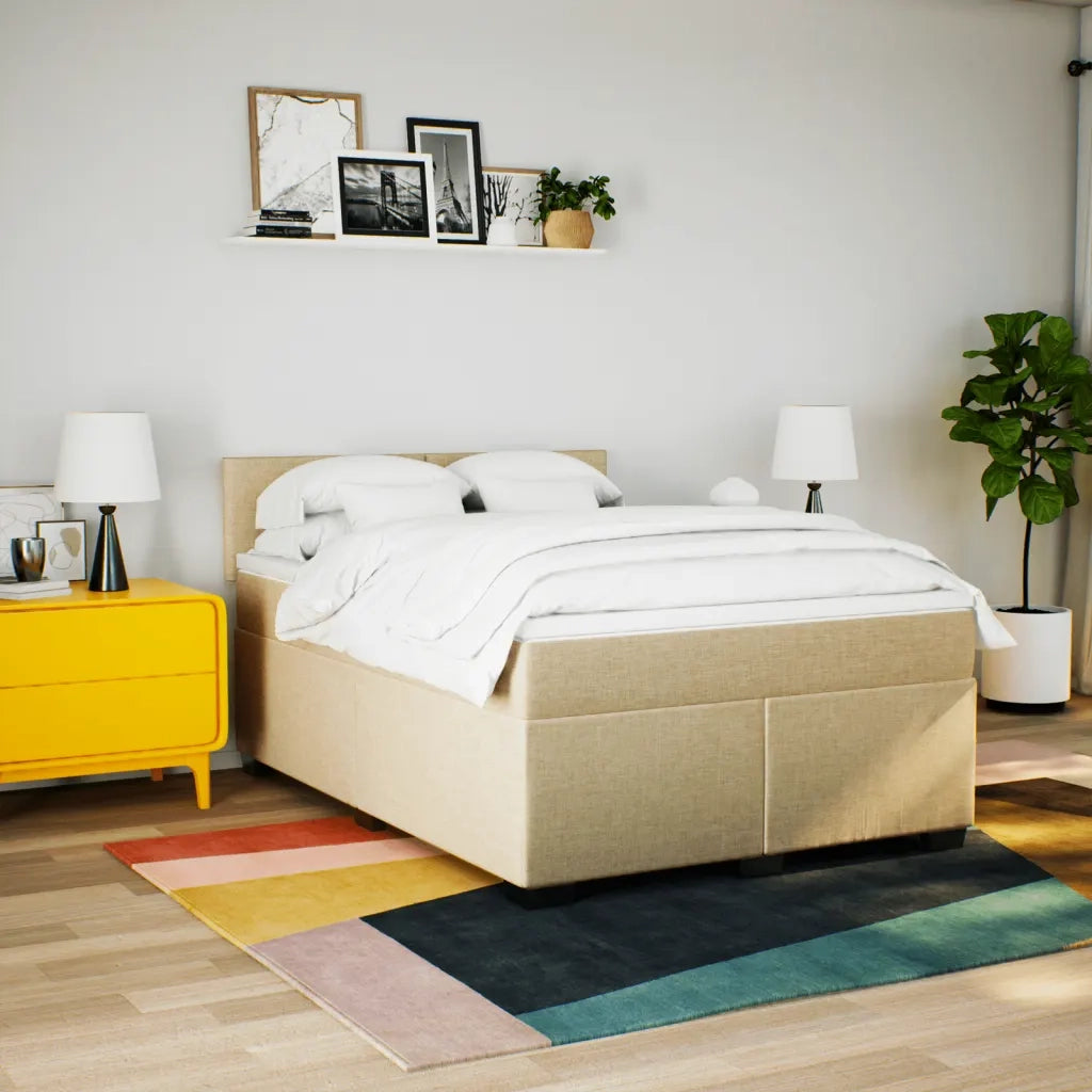 Giroletto a Molle con Materasso Crema 160x200 cm in Tessuto 3288237