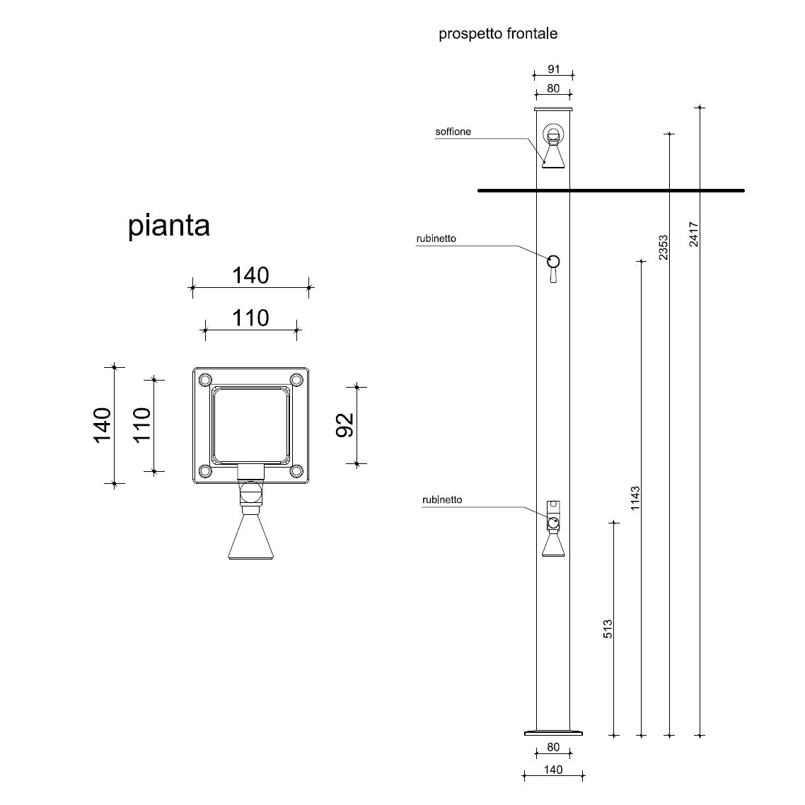 DOCCIA PER ESTERNO MALDIVE 14X14XH240CM GRIGIA