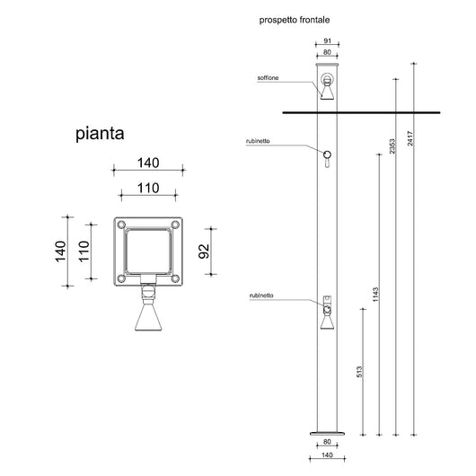 DOCCIA PER ESTERNO MALDIVE 14X14XH240CM GRIGIA