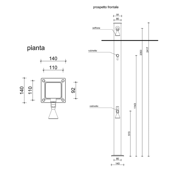 DOCCIA PER ESTERNO MALDIVE 14X14XH240CM GRIGIA