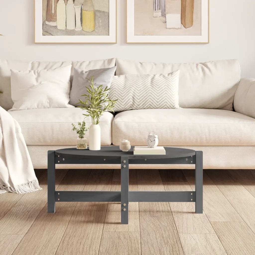 Tavolino da Salotto Grigio 87x48x35cm in Legno Massello di Pino cod mxl 6751
